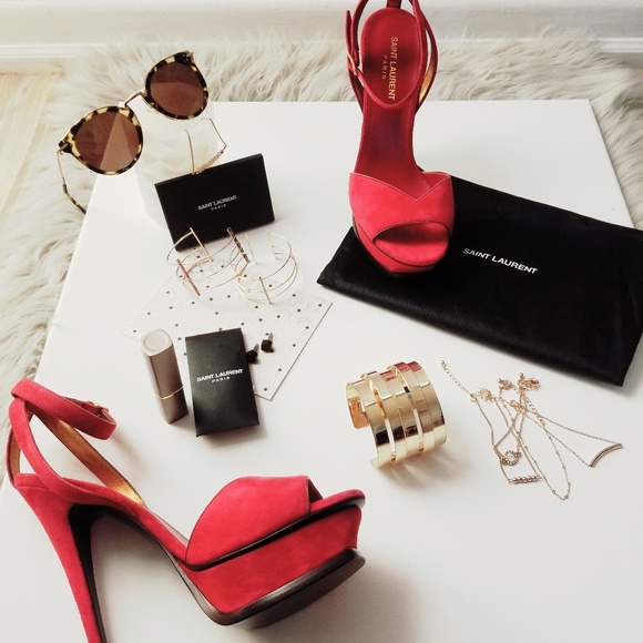 ❌SOLD❌Saint Laurent's fuchsia suede Tribute sandal - Picture 4 of 7